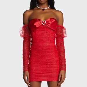 Dolls kill Love Permanent Plus One Mini Dress Red Glitter Medium Never Worn!